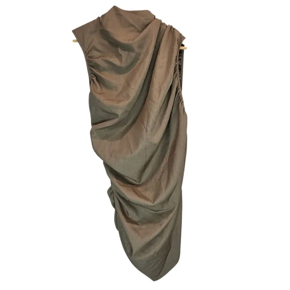 PLT Label Dark Taupe Tailored Extreme Ruched Asymmetric Top Size 12 - Picture 4 of 16